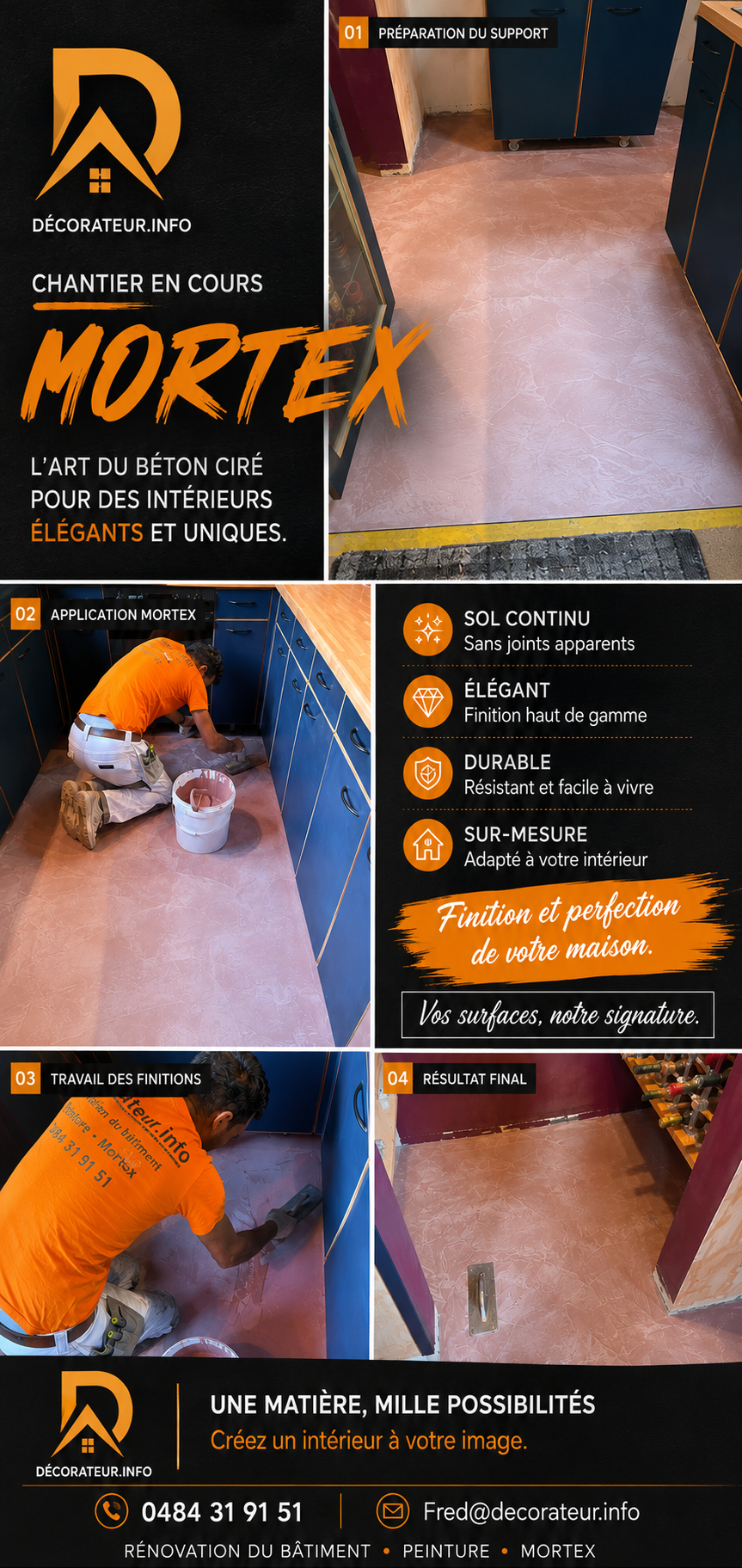 Préparation, application et finitions d’un sol Mortex