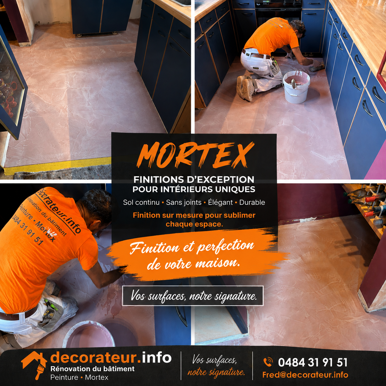 Application manuelle et finitions d’un sol Mortex