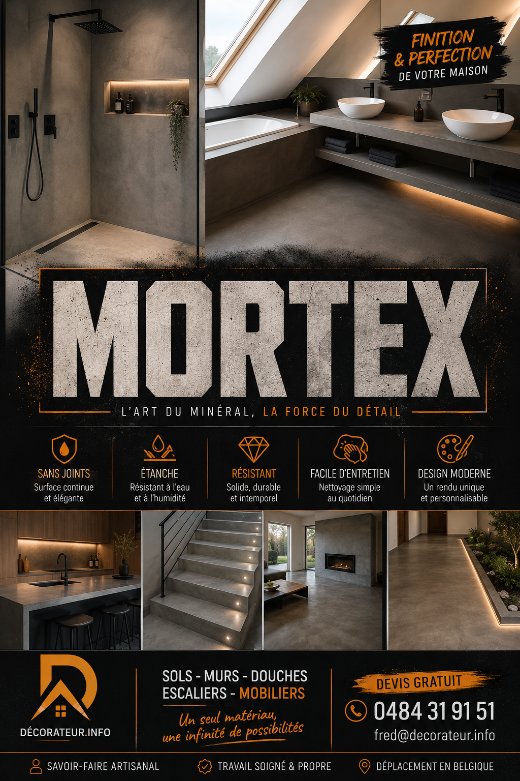 Salle de bain au style minéral réalisée en Mortex